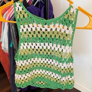 Le Lis Green and White Crochet Crop Top